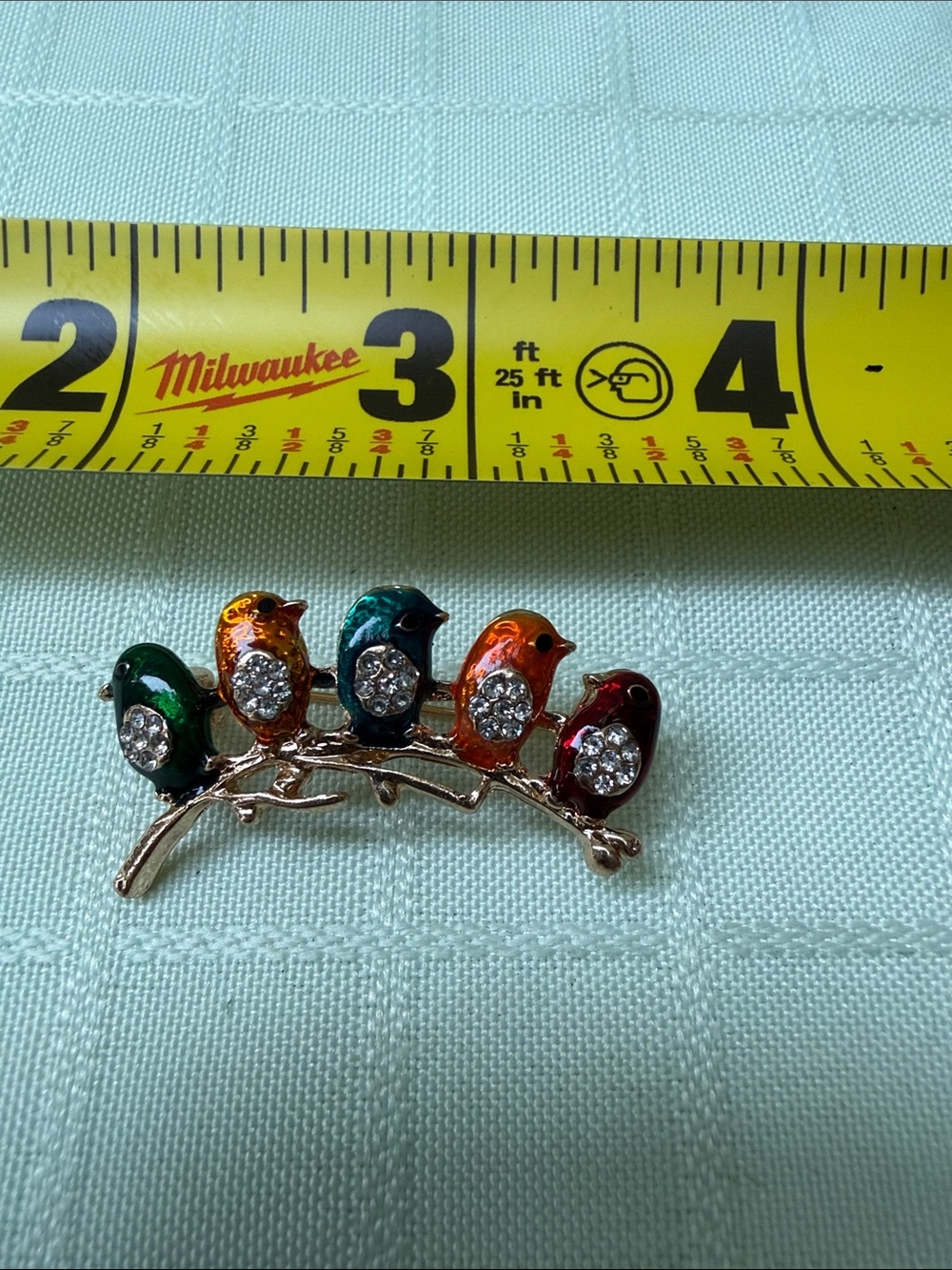 Vintage Gold-Tone Multicolor Enamel Crystal Bird Brooch - Colorful and Sparkly - Picture 4 of 7